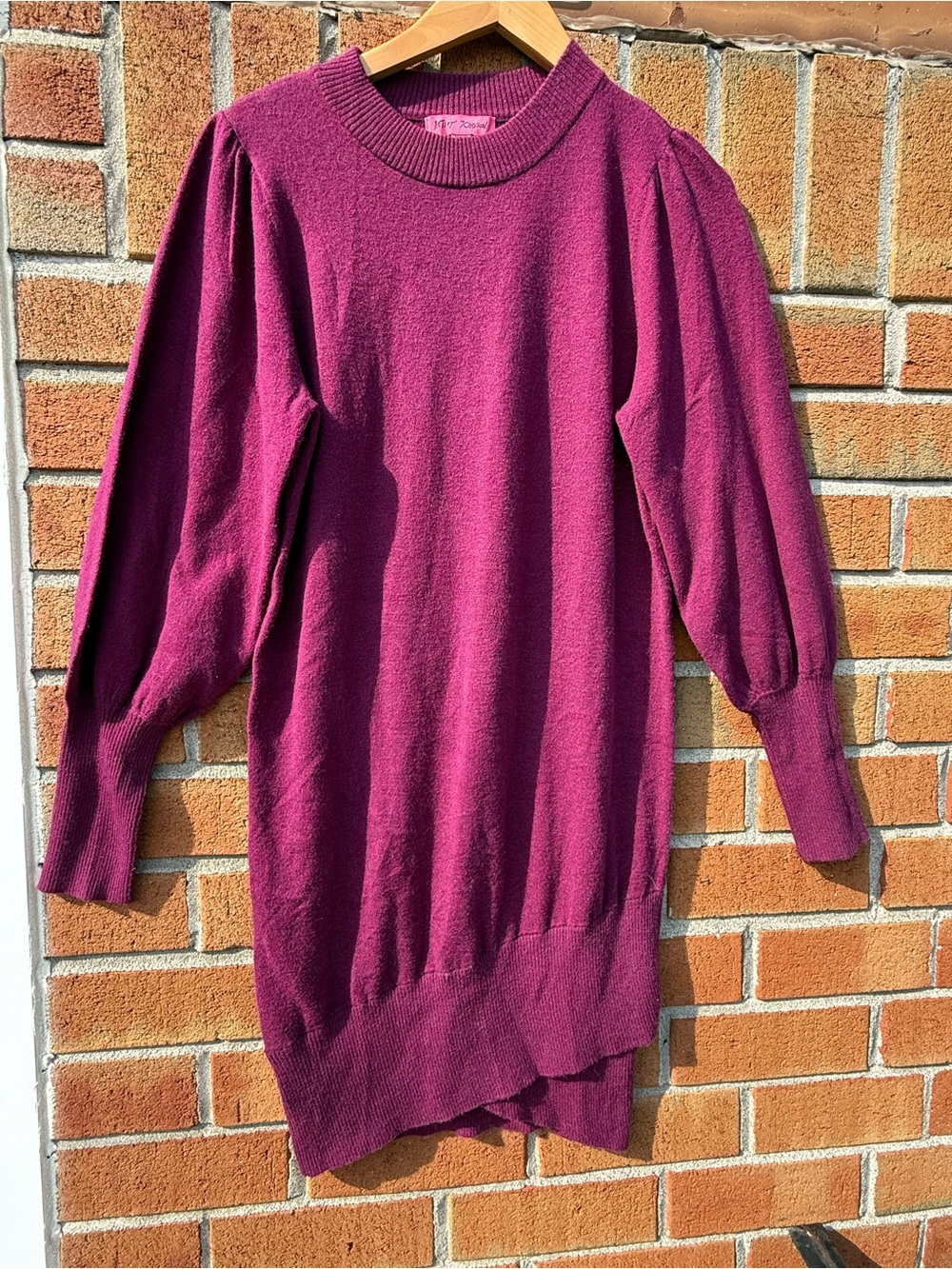 Betsey Johnson  Puff-Sleeve Crewneck Sweater Dress